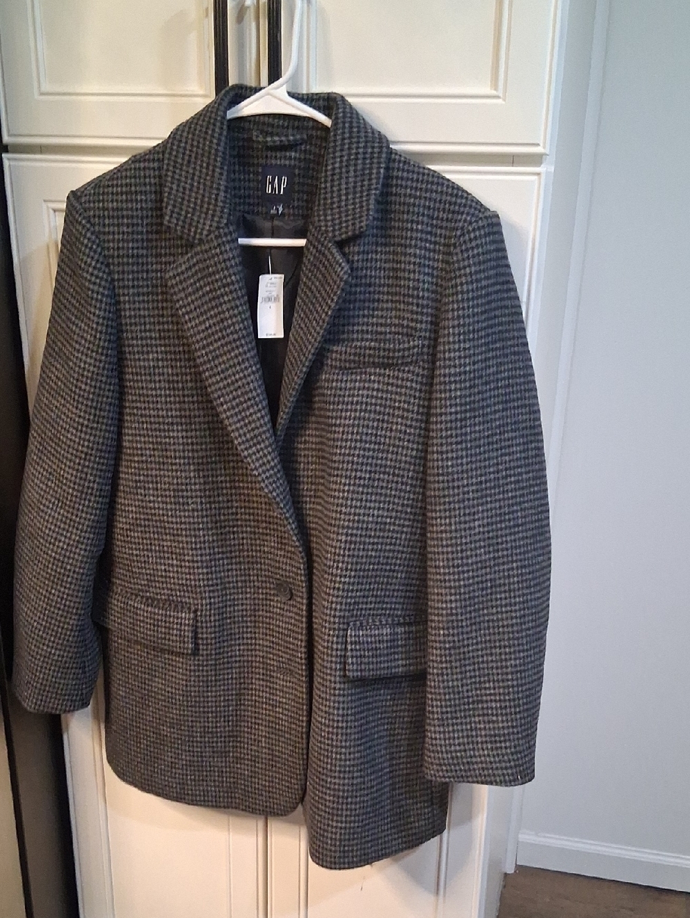 GAP Oversized Charcoal Houndstooth Long Blazer NWT Small - Picture 4 of 8